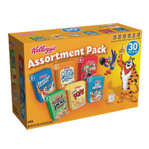 assorted cereal boxes